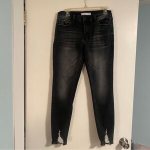 Kancan Womens Mid Rise Distressed Skinny Jeans Black Wash Size 29 Classic Indy